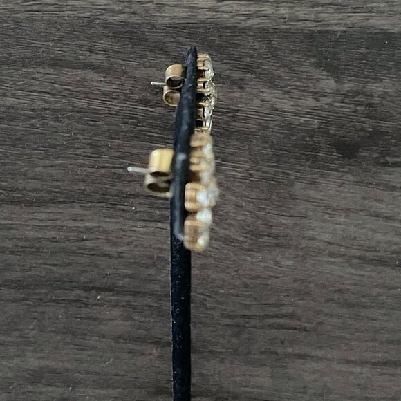 J. Crew Clear Crystal Sunburst Gold Tone Round Pierced Stud Earrings .75" - Picture 3 of 5